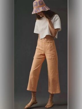 Anthropologie- Pilcro Kit Cropped Wide-Leg Utility Trousers Jeans Size 26